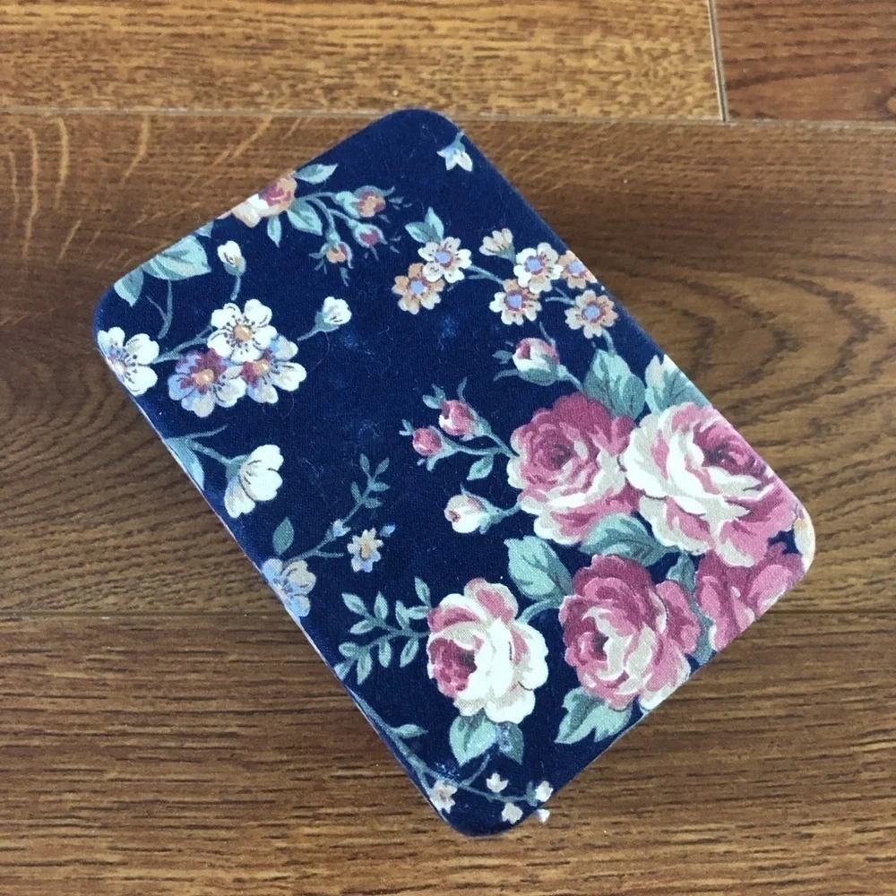 Vintage cloth floral hard case travel jewelry box